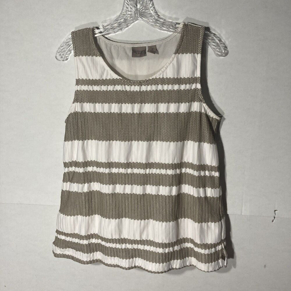 CHICO'S white brown striped scoop neck sleeveless lined top 2/M